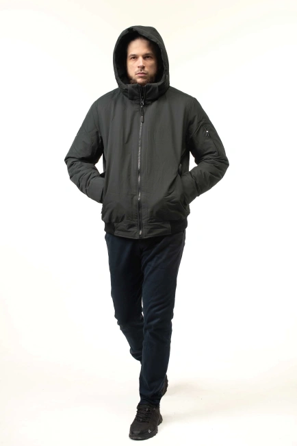 Чоловіча зимова куртка-бомбер з біопухом сіра-7