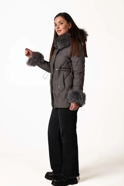 Графітовий біопуховик з відстібним хутром-5
