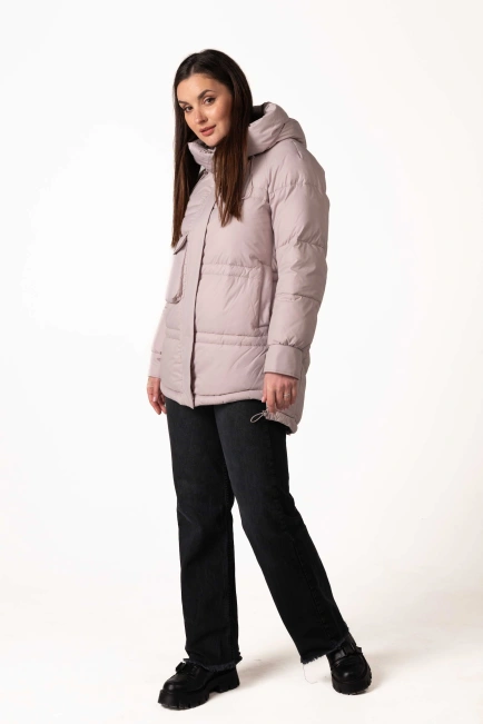 Пудровий біопуховик з капюшоном і кулісками-10